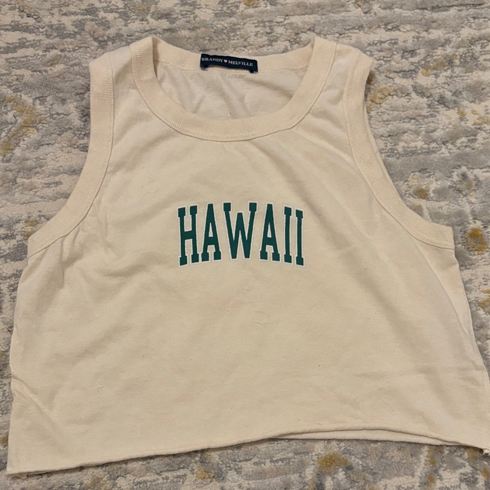Brandy Melville Cream Tank with Green Hawaii Print